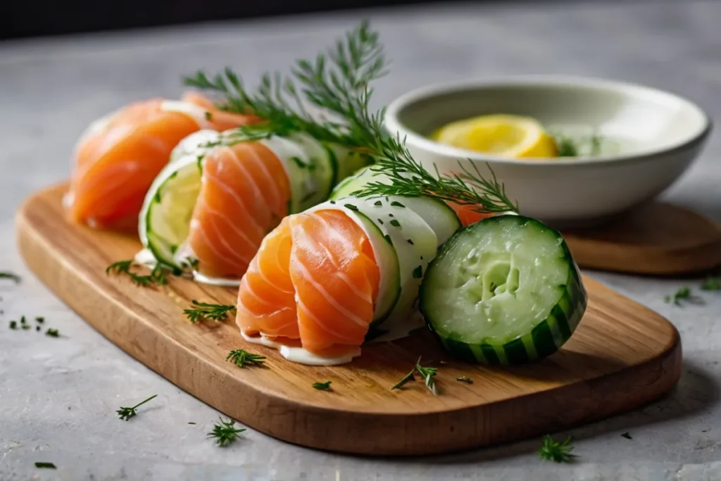 chatelaine smoked salmon roll on cucumber recipe