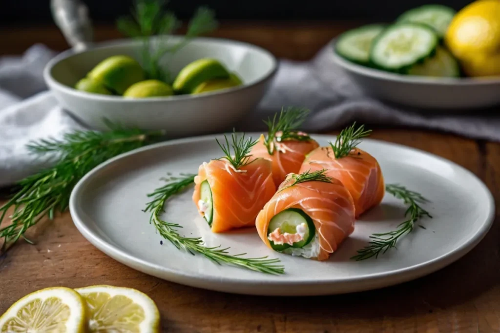 chatelaine smoked salmon roll on cucumber recipe