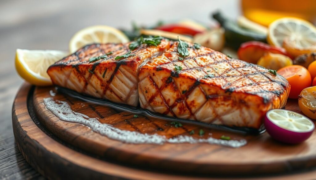 Grilled salmon belly