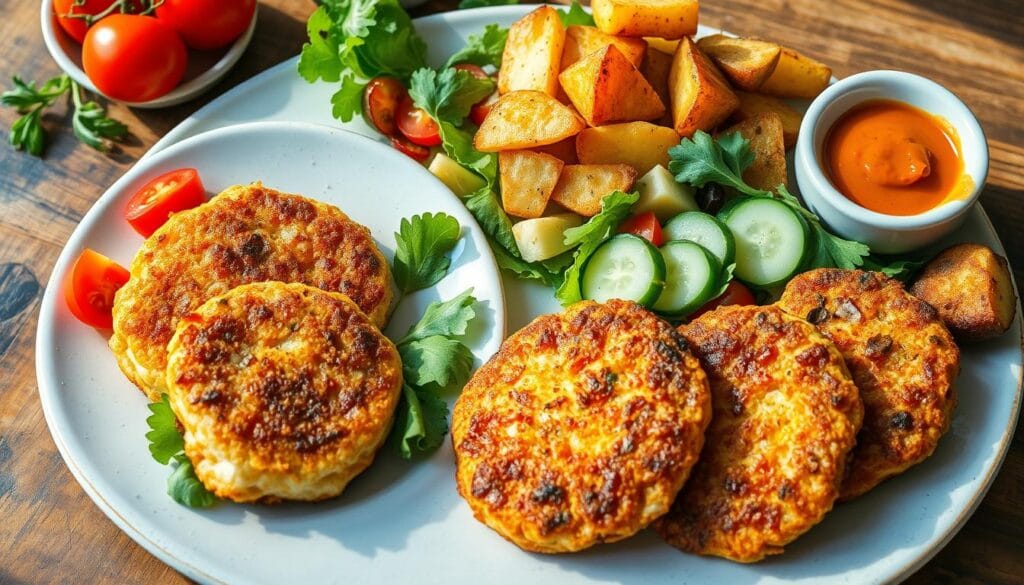 salmon patties with sides